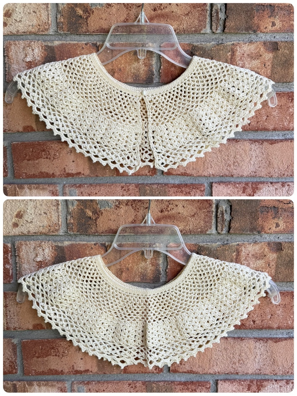 Handmade Cream Crocheted Collar Shrug with Button Closure Vintage Mid Century